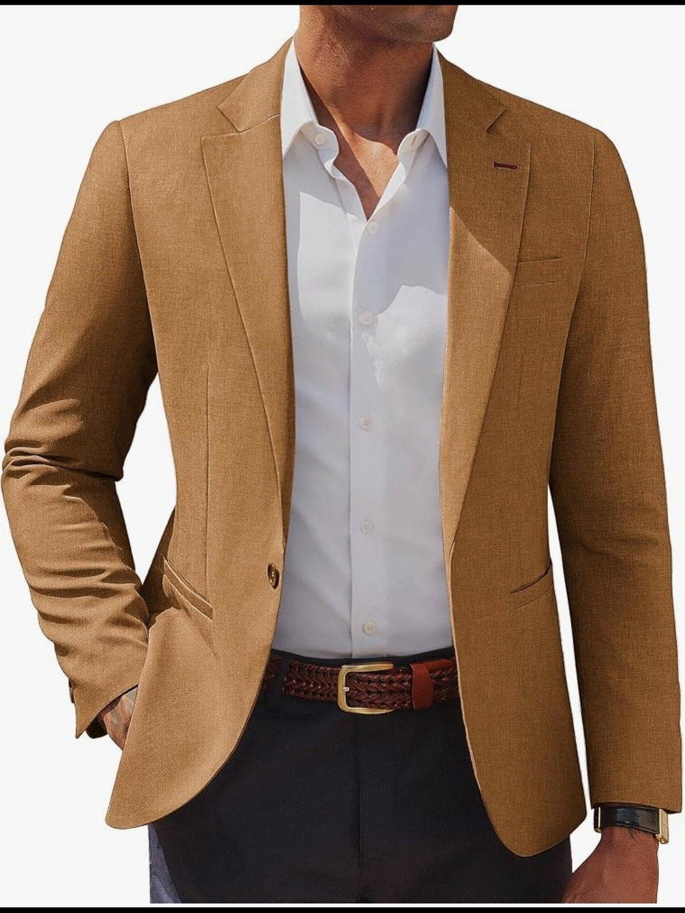 Men's Tan Blazer - Classic Single-Breasted Sport Coat